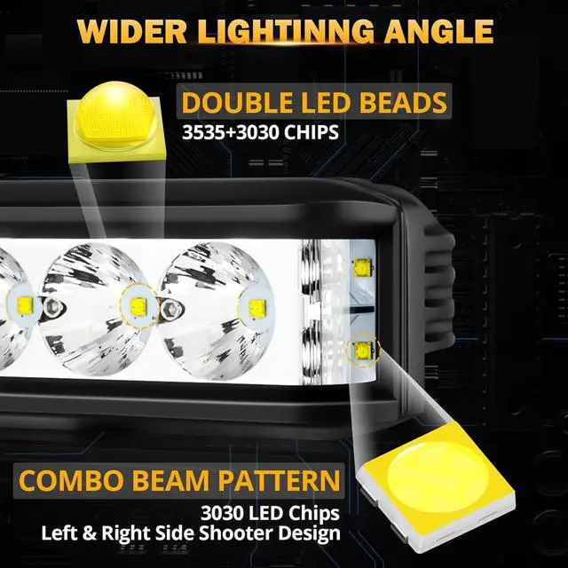 Alt view image 2 of 7 - 5in 68W Offroad Driving Lights, 6800LM Side Shooter LED Light Bar with White Spot Flood Combo Beam, Waterproof Offroad Fog Light for UTV ATV Jeep Wrangler Motor Truck Boat
