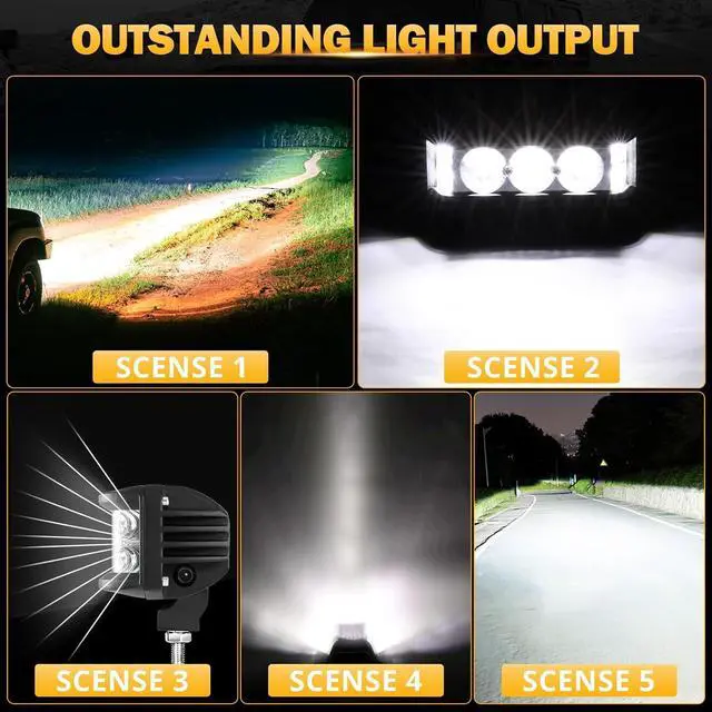 Alt view image 4 of 7 - 5in 68W Offroad Driving Lights, 6800LM Side Shooter LED Light Bar with White Spot Flood Combo Beam, Waterproof Offroad Fog Light for UTV ATV Jeep Wrangler Motor Truck Boat