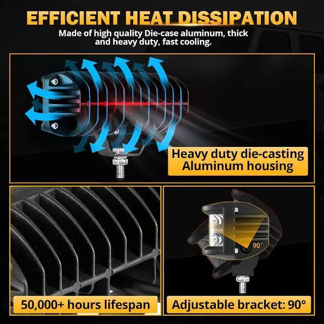 Alt view image 7 of 7 - 5in 68W Offroad Driving Lights, 6800LM Side Shooter LED Light Bar with White Spot Flood Combo Beam, Waterproof Offroad Fog Light for UTV ATV Jeep Wrangler Motor Truck Boat