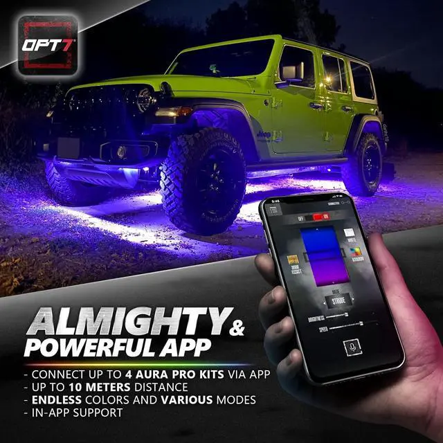 Alt view image 3 of 7 - Aura Pro Underglow Lights Kit for Truck with App Control, 4 PCS Waterproof Rigid Aluminum Neon Accent LED Light Bar Strip, Music Soundsync Multicolor Modes for Regular Extended Crew Cab