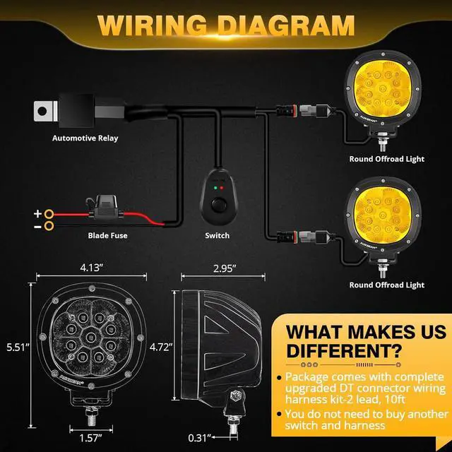 Alt view image 3 of 6 - LED Amber Fog Lights 4 inch 90W, Round Offroad Lights 9000LM Yellow Driving Light Bar, Off Road Spot Light Pods Bumper Ditch Work Lamps for Trucks Wrangler Motorcycle UTV