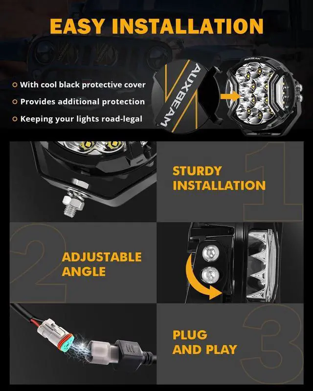 Alt view image 5 of 7 - 5In V-Ultra Series 172W LED Light Pods, Offroad Round Driving Light with Amber DRL, 270° Wide Range Super Bright Side Shooter White Hyper Spot Beam Universal Lights with Black Cover-2PCS