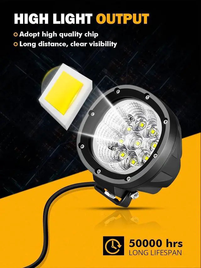 Alt view image 3 of 7 - 4 Inch Round LED Light Pods, 90W Offroad Flood White Light Bar, Super Bright 9000LM Driving Work Light with DT Plug Wiring Harness Kit for Truck Boat Pickup ATV UTV SUV-2PCS