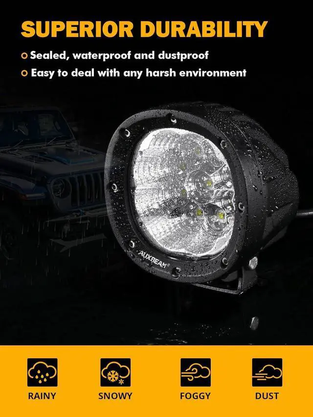 Alt view image 5 of 7 - 4 Inch Round LED Light Pods, 90W Offroad Flood White Light Bar, Super Bright 9000LM Driving Work Light with DT Plug Wiring Harness Kit for Truck Boat Pickup ATV UTV SUV-2PCS