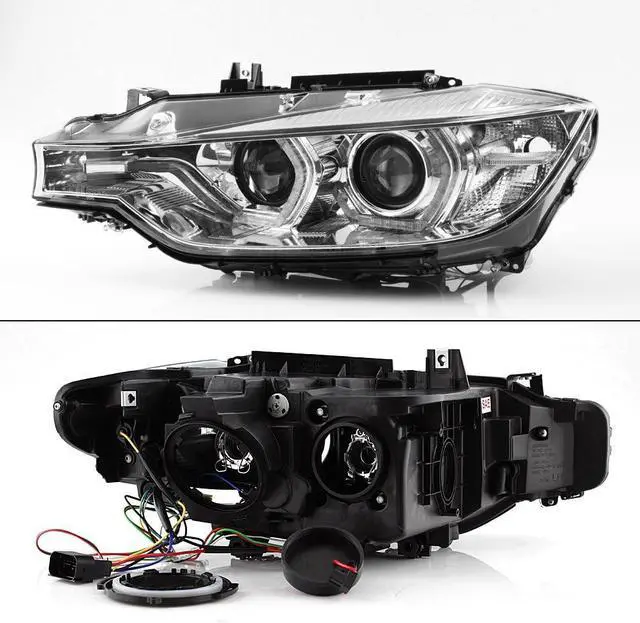 Alt view image 2 of 7 - For BMW F30 3-Series 4 Doors Sedan Chrome Clear Factory Halogen Type Dual U-Halo Ring LED Projector Headlights
