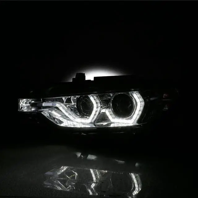 Alt view image 4 of 7 - For BMW F30 3-Series 4 Doors Sedan Chrome Clear Factory Halogen Type Dual U-Halo Ring LED Projector Headlights