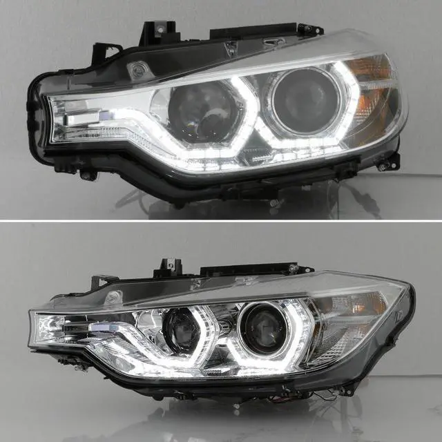 Alt view image 6 of 7 - For BMW F30 3-Series 4 Doors Sedan Chrome Clear Factory Halogen Type Dual U-Halo Ring LED Projector Headlights