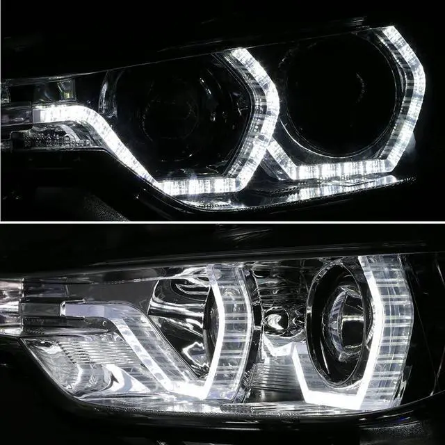 Alt view image 5 of 7 - For BMW F30 3-Series 4 Doors Sedan Chrome Clear Factory Halogen Type Dual U-Halo Ring LED Projector Headlights