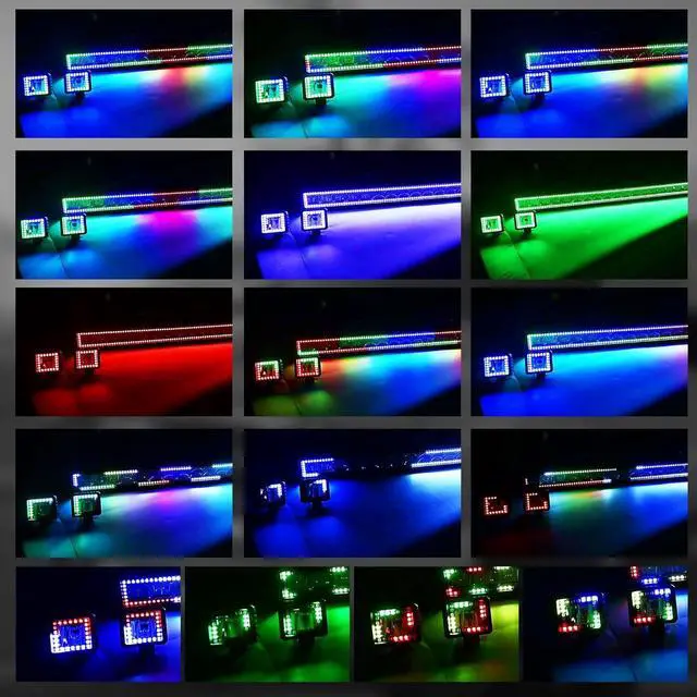 Alt view image 4 of 7 - RGB LED Light Bar 2Pcs 4" Flood LED Pods with Multi-Color Chasing RGB Halo 16 Solid Colors Over 92 Flashing Modes Offroad Lights LED Driving Lamp Fog Lights with Switch Wiring Harness