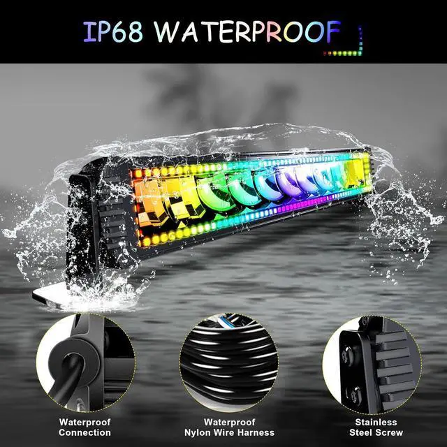 Alt view image 5 of 7 - RGB LED Light Bar 2Pcs 4" Flood LED Pods with Multi-Color Chasing RGB Halo 16 Solid Colors Over 92 Flashing Modes Offroad Lights LED Driving Lamp Fog Lights with Switch Wiring Harness