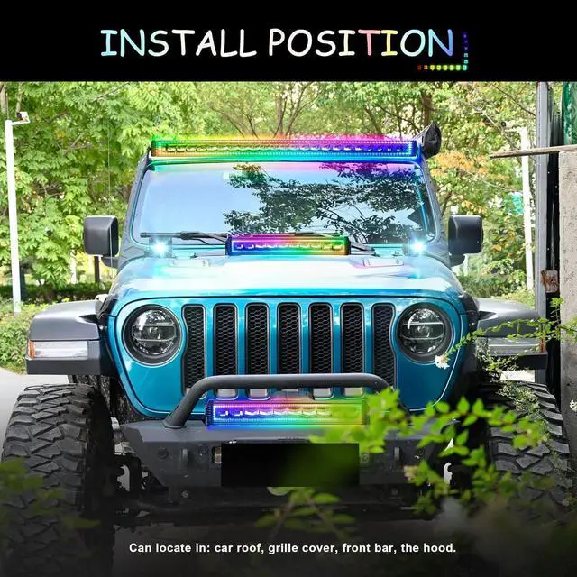 Alt view image 7 of 7 - RGB LED Light Bar 2Pcs 4" Flood LED Pods with Multi-Color Chasing RGB Halo 16 Solid Colors Over 92 Flashing Modes Offroad Lights LED Driving Lamp Fog Lights with Switch Wiring Harness