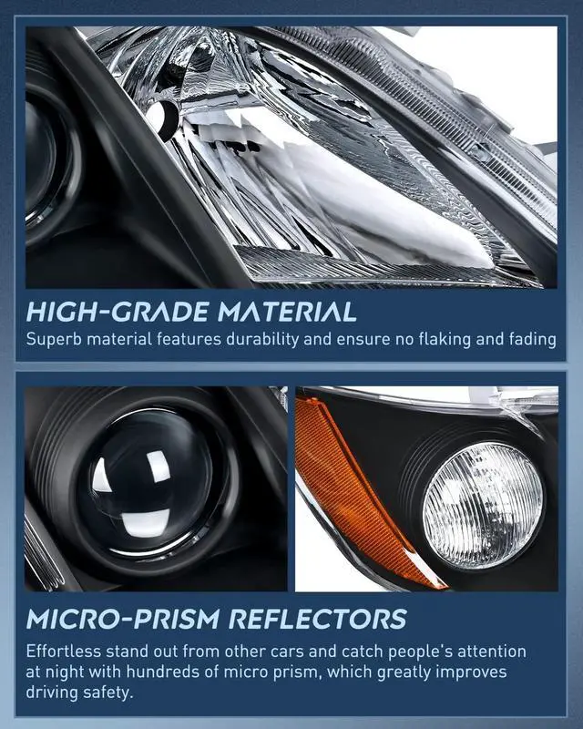Alt view image 6 of 7 - Headlight Assembly Compatible with 2007 2008 2009 Toyota Camry Headlamps Replacement Black Housing Amber Reflector Driver and Passenger Side