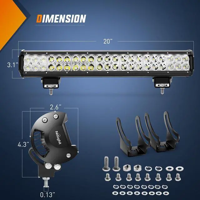Alt view image 2 of 7 - 20Inch 126W Spot Flood Combo Led Light Bar 4PCS 4Inch 18W Spot LED Pods Fog Lights with LED Light Bar Wiring Harness Kit for Truck Tractor Off-Road Pickup Golf Cart SUV ATV UTV 4x4 Van Camper