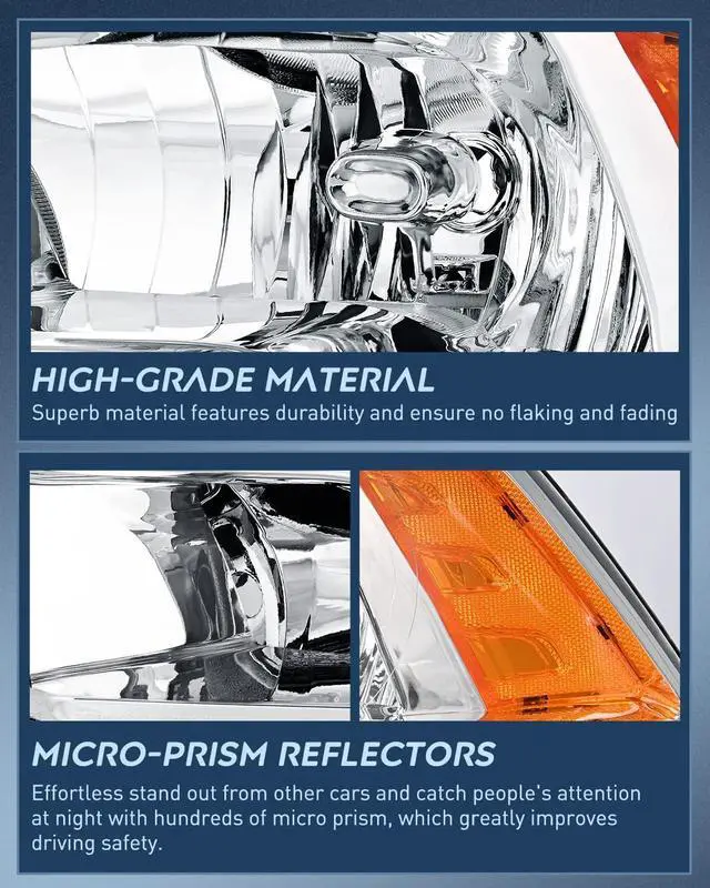 Alt view image 4 of 7 - Headlight Assembly 2009 2010 2011 2012 2013 2014 2015 2016 2017 2018 Ram 1500 2500 3500 Pickup Quad Headlamp Assembly Replacement Chrome Housing Amber Corner Clear Lens,(Only for Quad Models)