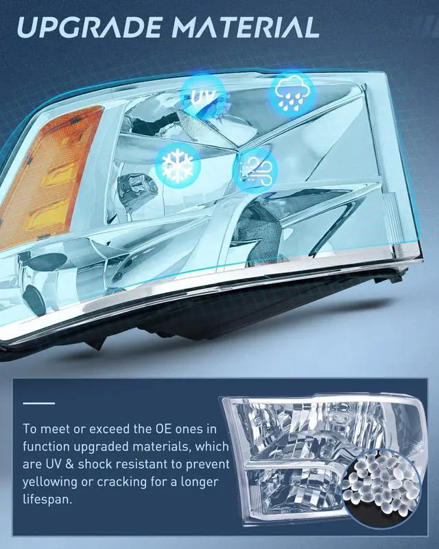 Alt view image 6 of 7 - Headlight Assembly 2009 2010 2011 2012 2013 2014 2015 2016 2017 2018 Ram 1500 2500 3500 Pickup Quad Headlamp Assembly Replacement Chrome Housing Amber Corner Clear Lens,(Only for Quad Models)