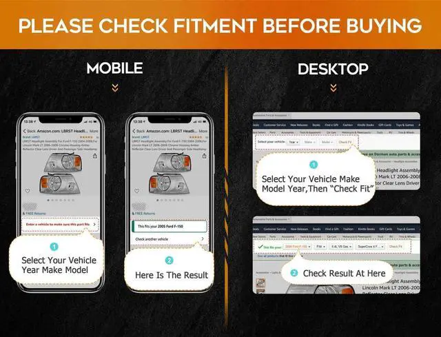 Alt view image 7 of 7 - Headlight Assembly For Toyota Corolla 2003-2008 Chrome Housing Amber Reflector Clear Lens Driver and Passenger Side Headlamp