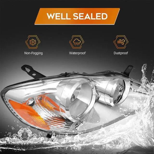 Alt view image 5 of 7 - Headlight Assembly For Toyota Corolla 2003-2008 Chrome Housing Amber Reflector Clear Lens Driver and Passenger Side Headlamp