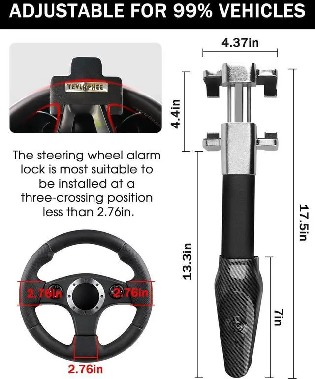 Alt view image 2 of 6 - Steering Wheel Lock with Alarm,Heavy Duty Anti-Theft Car Device Car Lock Car Theft Prevention Universal Fit for Vehicle Truck Van SUV Car Security with 2 Keys