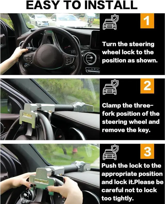 Alt view image 4 of 6 - Steering Wheel Lock with Alarm,Heavy Duty Anti-Theft Car Device Car Lock Car Theft Prevention Universal Fit for Vehicle Truck Van SUV Car Security with 2 Keys