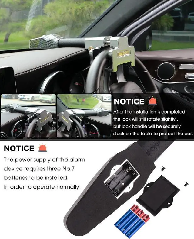 Alt view image 5 of 6 - Steering Wheel Lock with Alarm,Heavy Duty Anti-Theft Car Device Car Lock Car Theft Prevention Universal Fit for Vehicle Truck Van SUV Car Security with 2 Keys