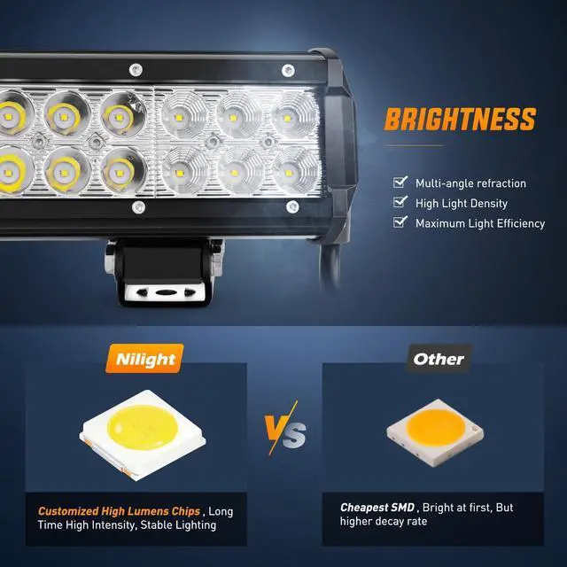 Alt view image 7 of 7 - 20Inch 126W Spot Flood Combo Led Light Bar 4PCS 4Inch 18W Spot LED Pods Fog Lights with LED Light Bar Wiring Harness Kit for Truck Tractor Off-Road Pickup Golf Cart SUV ATV UTV 4x4 Van Camper