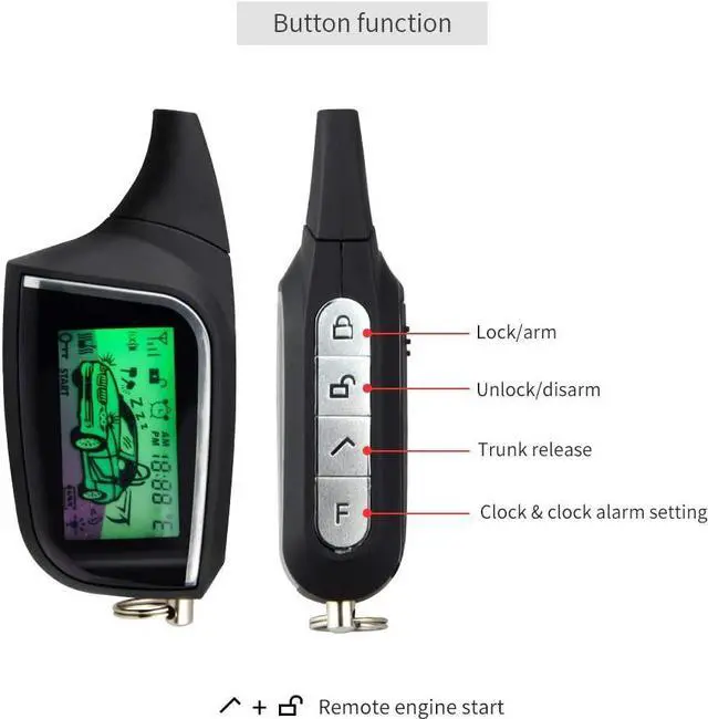 Alt view image 2 of 7 - EC205 2 Way Car Alarm System with LCD Pager Display keyless Entry Remote Engine Start Shock Sensor DC12V