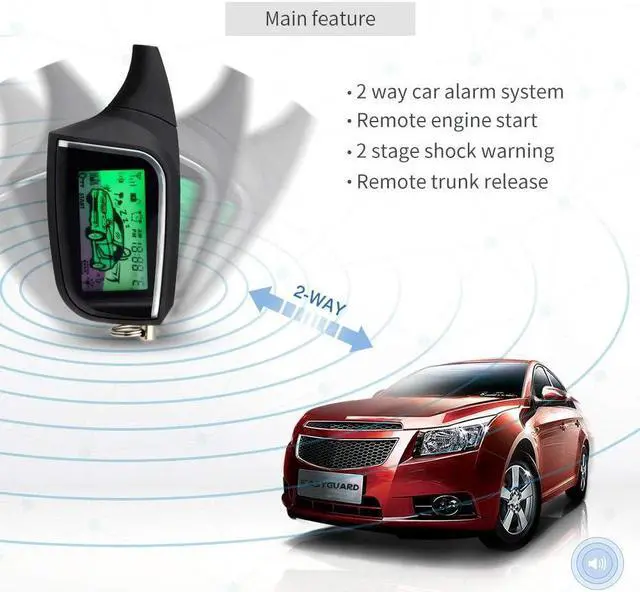 Alt view image 3 of 7 - EC205 2 Way Car Alarm System with LCD Pager Display keyless Entry Remote Engine Start Shock Sensor DC12V
