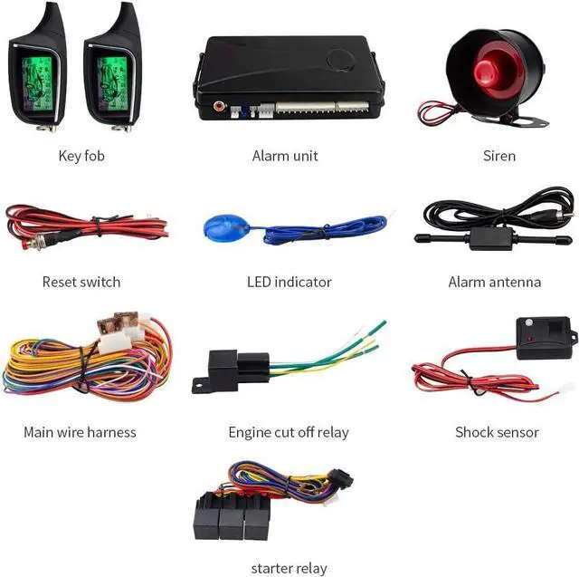 Alt view image 6 of 7 - EC205 2 Way Car Alarm System with LCD Pager Display keyless Entry Remote Engine Start Shock Sensor DC12V