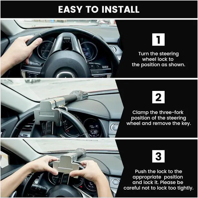 Alt view image 3 of 7 - Steering Wheel Lock with Alarm, Heavy Duty Car Anti Theft Lock Device, Compatible with Vehicle Truck, SUV, Van
