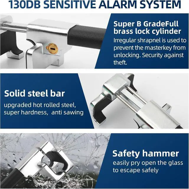 Alt view image 4 of 7 - Steering Wheel Lock with Car Alarm System, Anti Theft Car Device, Car Wheel Lock Car Theft Prevention Device with 130db Alarm, Universal Car Security for Truck/Auto/SUV/Van - 2 Keys