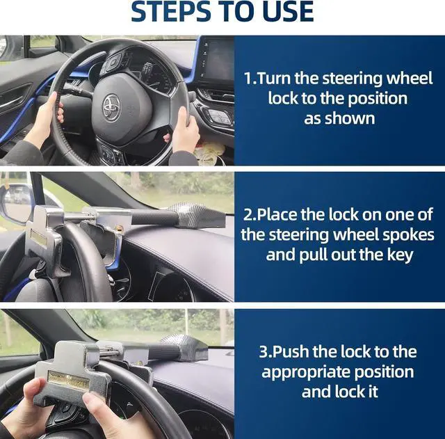 Alt view image 6 of 7 - Steering Wheel Lock with Car Alarm System, Anti Theft Car Device, Car Wheel Lock Car Theft Prevention Device with 130db Alarm, Universal Car Security for Truck/Auto/SUV/Van - 2 Keys