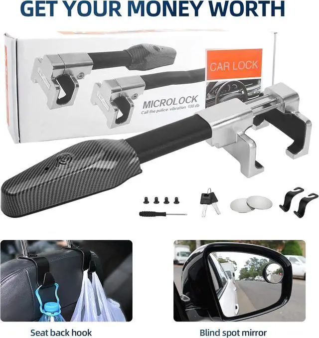 Alt view image 7 of 7 - Steering Wheel Lock with Car Alarm System, Anti Theft Car Device, Car Wheel Lock Car Theft Prevention Device with 130db Alarm, Universal Car Security for Truck/Auto/SUV/Van - 2 Keys