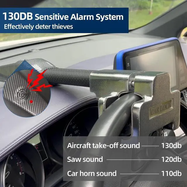 Alt view image 2 of 7 - Steering Wheel Lock with Car Alarm System, Anti Theft Car Device, Car Wheel Lock Car Theft Prevention Device with 130db Alarm, Universal Car Security for Truck/Auto/SUV/Van - 2 Keys