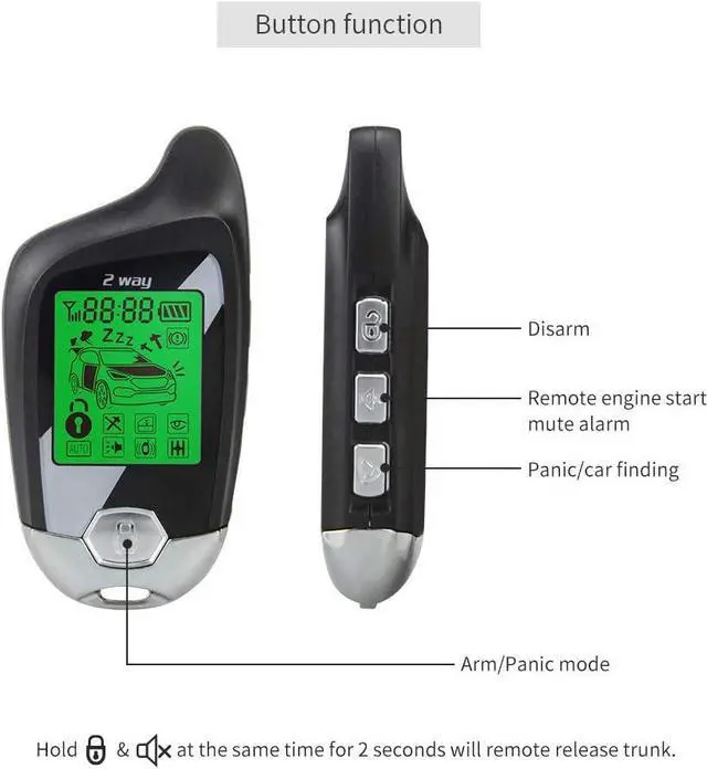 Alt view image 3 of 7 - EC202 2 Way car Alarm System with LCD Pager Display Remote Engine Start & Microwave Sensor DC12V