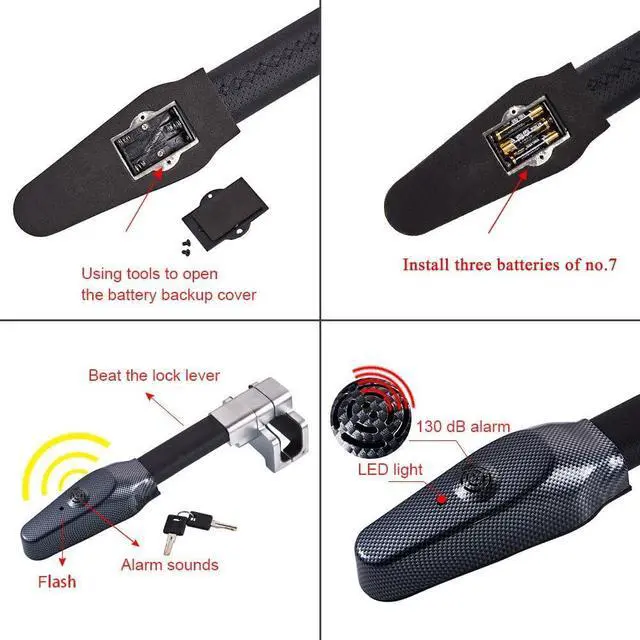 Alt view image 6 of 7 - Steering Wheel Lock with Alarm, Vehicle Anti-Theft Security Lock Universal for Car Truck SUV Van