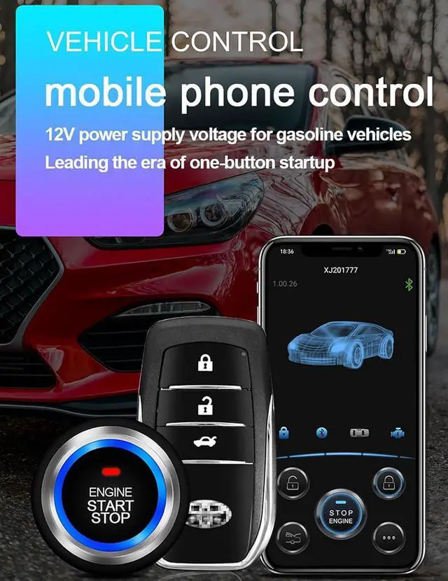 Alt view image 2 of 7 - Car Remote Start Stop Kit, 12V One-Key Engine Start Anti-Theft System, PKE Passive Keyless Entry with Push Button, Bluetooth Mobile Phone APP Control, Professional Installation Needed