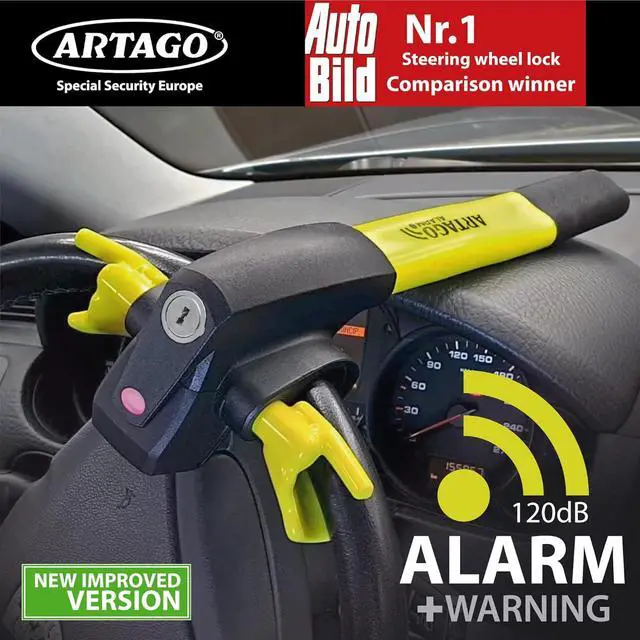 Alt view image 2 of 7 - 870 High-End Steering Wheel Lock 2in1 Without or with 120dB Alarm + Don't Touch Warning, Visible and Deterrent High Security, Universal Anti Theft Bar Locking Device for Car, Truck, Van, Camper