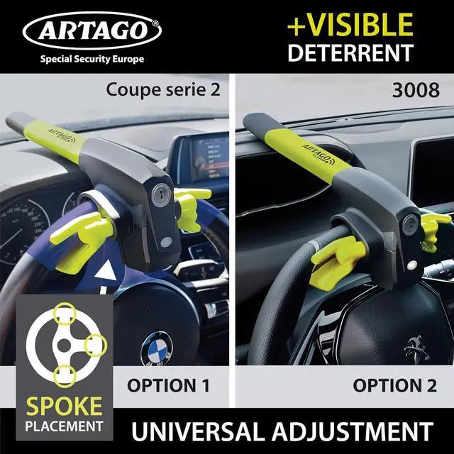 Alt view image 7 of 7 - 870 High-End Steering Wheel Lock 2in1 Without or with 120dB Alarm + Don't Touch Warning, Visible and Deterrent High Security, Universal Anti Theft Bar Locking Device for Car, Truck, Van, Camper