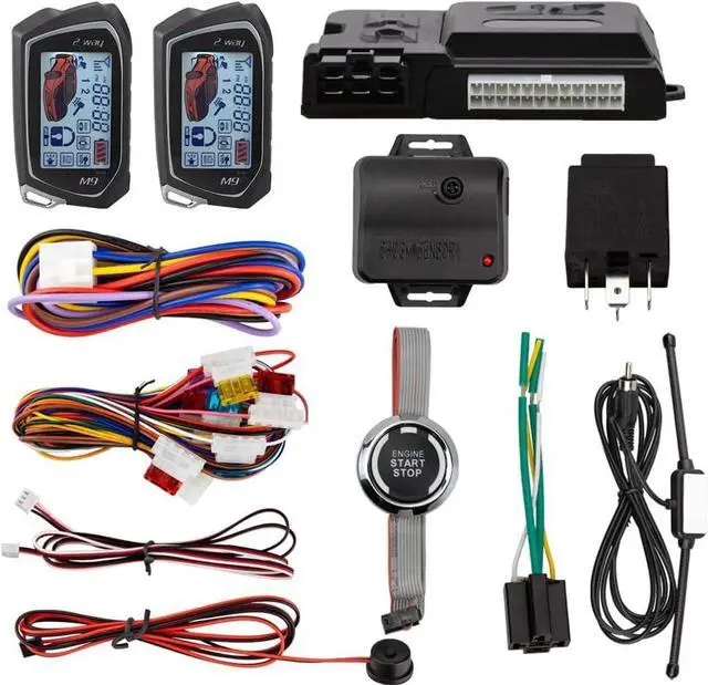 Main image of EC207-M9 2 Way Car Alarm System with 1.73'' LCD Pager Display Push Start Button Remote Engine Timer Engine Start DC12V