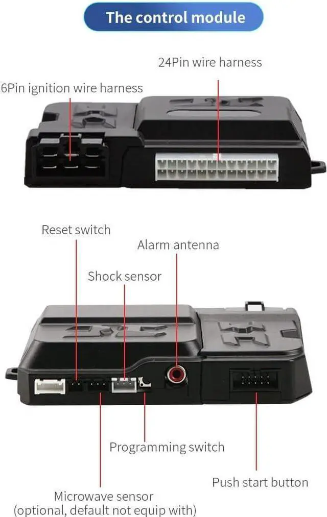 Alt view image 4 of 7 - EC207-M9 2 Way Car Alarm System with 1.73'' LCD Pager Display Push Start Button Remote Engine Timer Engine Start DC12V