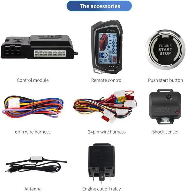 Alt view image 5 of 7 - EC207-M9 2 Way Car Alarm System with 1.73'' LCD Pager Display Push Start Button Remote Engine Timer Engine Start DC12V
