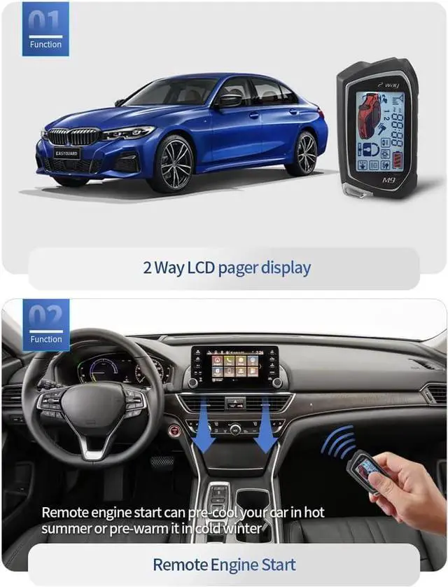 Alt view image 6 of 7 - EC207-M9 2 Way Car Alarm System with 1.73'' LCD Pager Display Push Start Button Remote Engine Timer Engine Start DC12V
