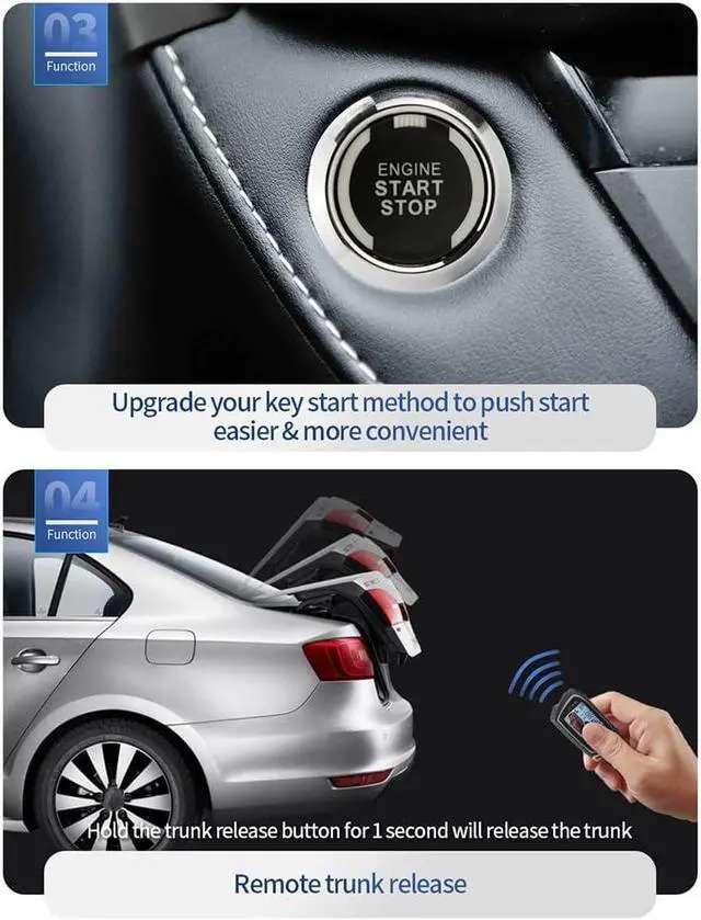 Alt view image 7 of 7 - EC207-M9 2 Way Car Alarm System with 1.73'' LCD Pager Display Push Start Button Remote Engine Timer Engine Start DC12V