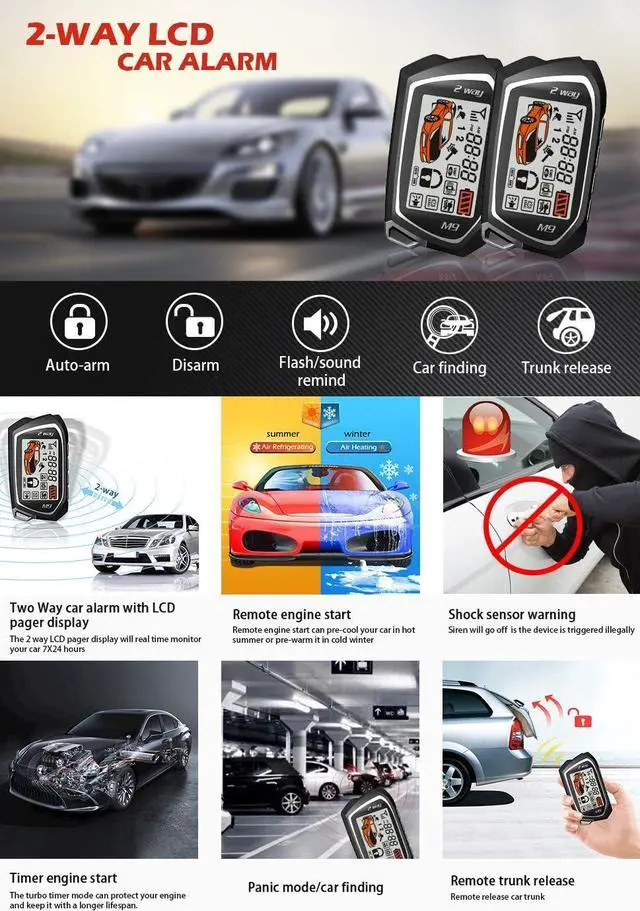 Alt view image 2 of 7 - Two Way Car Alarm System Engine Start 2 LCD Remote 5000Meter Security Two-Way Communication Keyless Entry Central Door Locking Trunk Release Anti hijacking