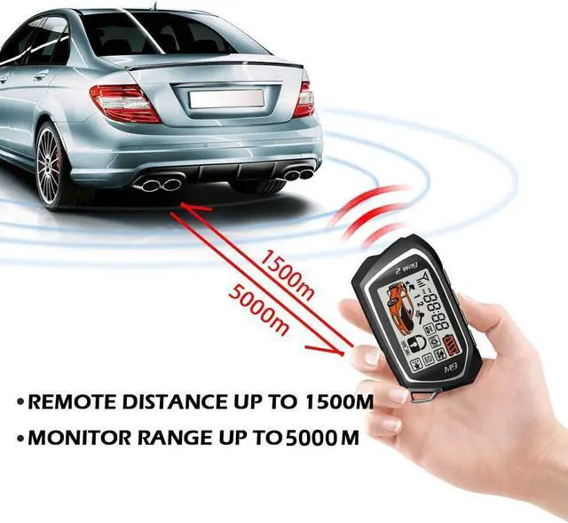 Alt view image 5 of 7 - Two Way Car Alarm System Engine Start 2 LCD Remote 5000Meter Security Two-Way Communication Keyless Entry Central Door Locking Trunk Release Anti hijacking