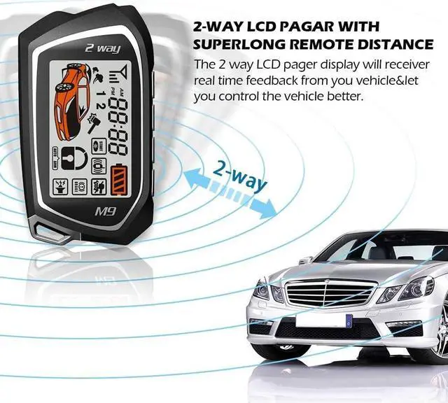Alt view image 7 of 7 - Two Way Car Alarm System Engine Start 2 LCD Remote 5000Meter Security Two-Way Communication Keyless Entry Central Door Locking Trunk Release Anti hijacking