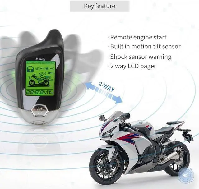 Alt view image 6 of 7 - EM211 2 Way Motorcycle Alarm System with Remote Start Starter Shock Sensor tilt Motion Sensor DC12V LCD Display
