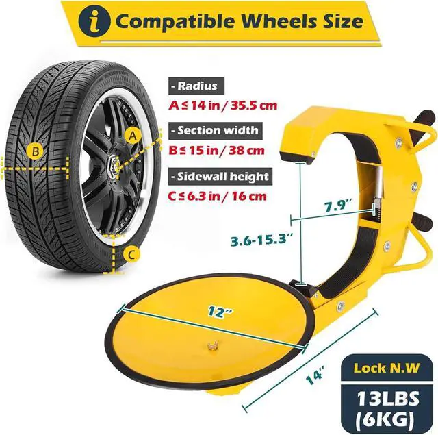 Alt view image 4 of 6 - Wheel Lock - Car Boot Anti-Theft Trailers Wheel Clamp Lock Parking Boot for Cars, Trucks, SUVs, Campers - Upgraded Dual Lock Adjustable Lug Nuts Cover