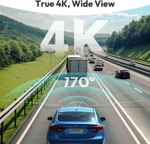 Alt view image 2 of 7 - 4K Dash Cam Front and Rear, 170° Ultra Wide Dashcam with ADAS, Night Vision, 24/7 Parking Mode, Sony IMX415 Sensor, WDR, Free 64GB SD Card, 5G/2.4G WiFi, Built-in GPS, Loop Recording