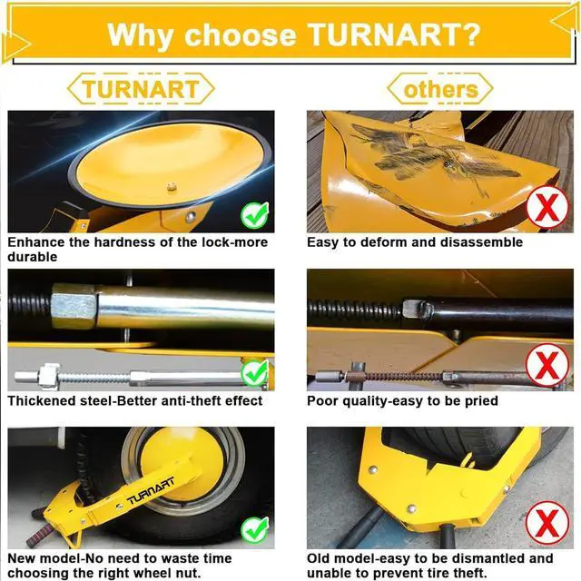 Alt view image 3 of 6 - Wheel Lock, Anti Theft not only for Wheels but Also for Rims, Adjustable, Universal, 3 Keys, 1 Crank, Yellow